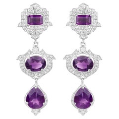 Amethyst Earrings With White Topaz 6.94 Carats Sterling Silver