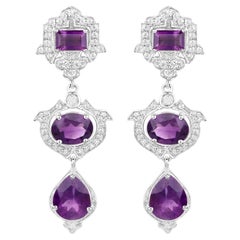 Amethyst Earrings With White Topaz 6.94 Carats Sterling Silver