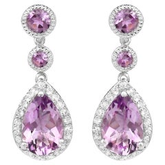 Amethyst Earrings With White Topazes 7.16 Carats Rhodium Plated Sterling Silver