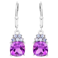 Amethyst-Ohrringe mit Tansanit 3,92 Karat Sterling Silber