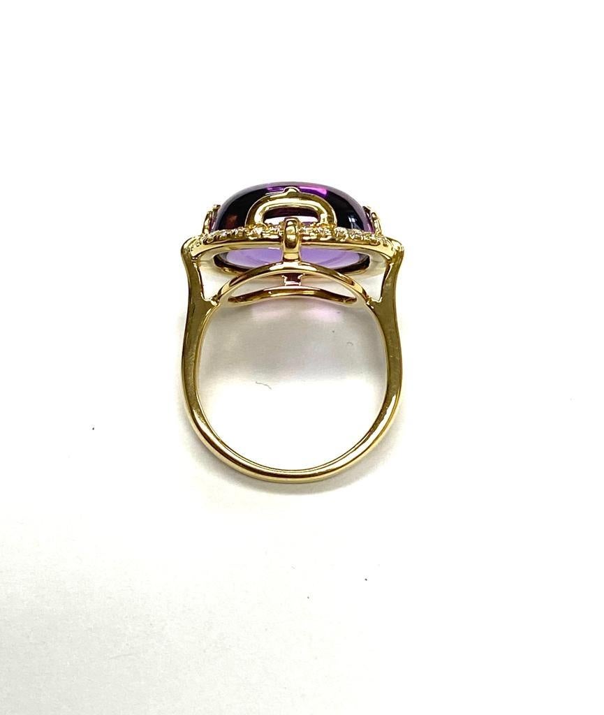 Goshwara Cushion Cabochon Amethyst And Diamond Ring In New Condition For Sale In New York, NY