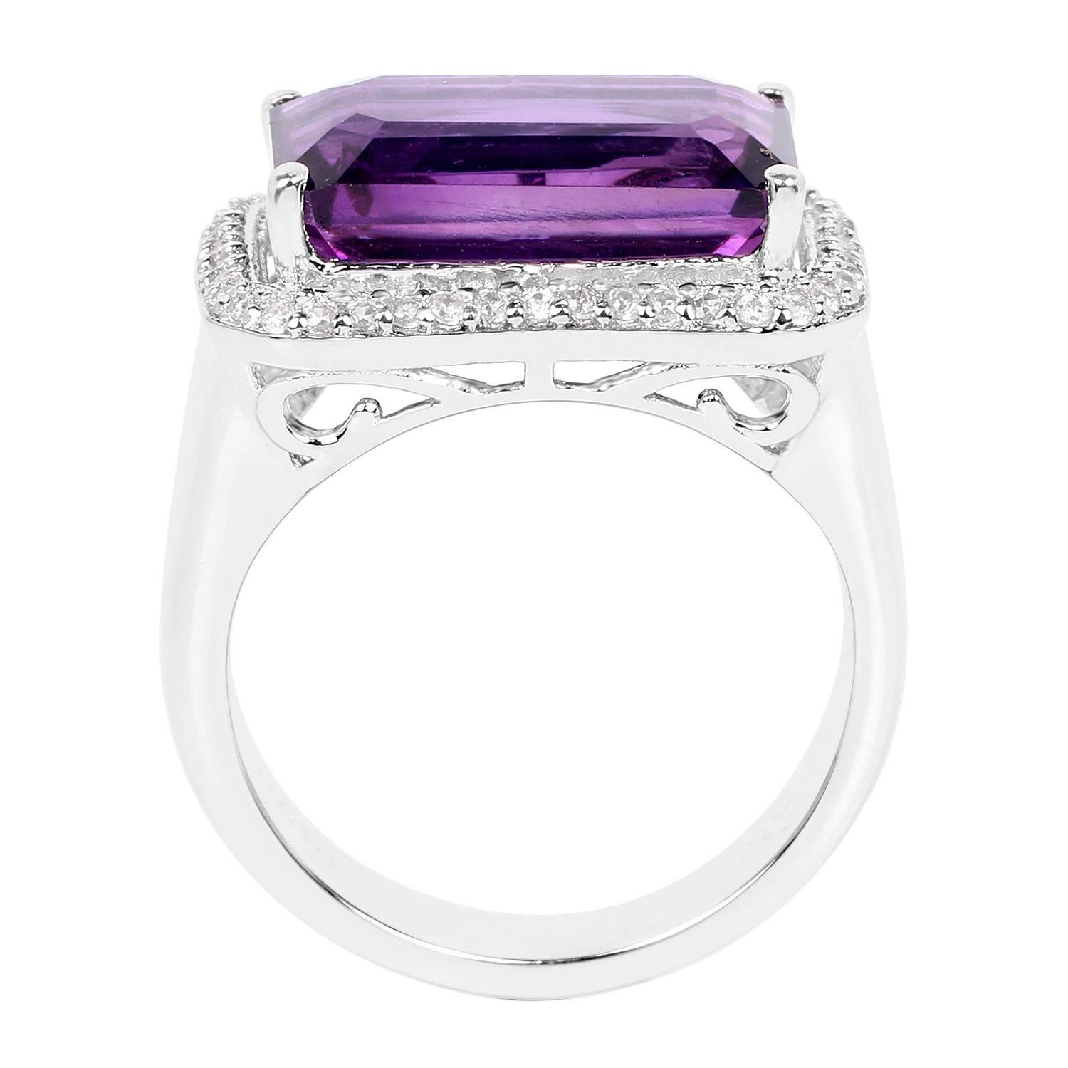 Amethyst East-West Ring with White Zircon 5.49 Carats Sterling Silver In Excellent Condition For Sale In Aliso Viejo, CA