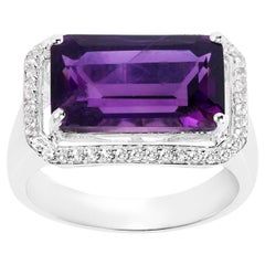 Amethyst Ost-West-Ring mit weißem Zirkon 5,49 Karat Sterlingsilber