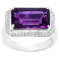 Amethyst Ost-West-Ring mit weißem Zirkon 5,49 Karat Sterlingsilber