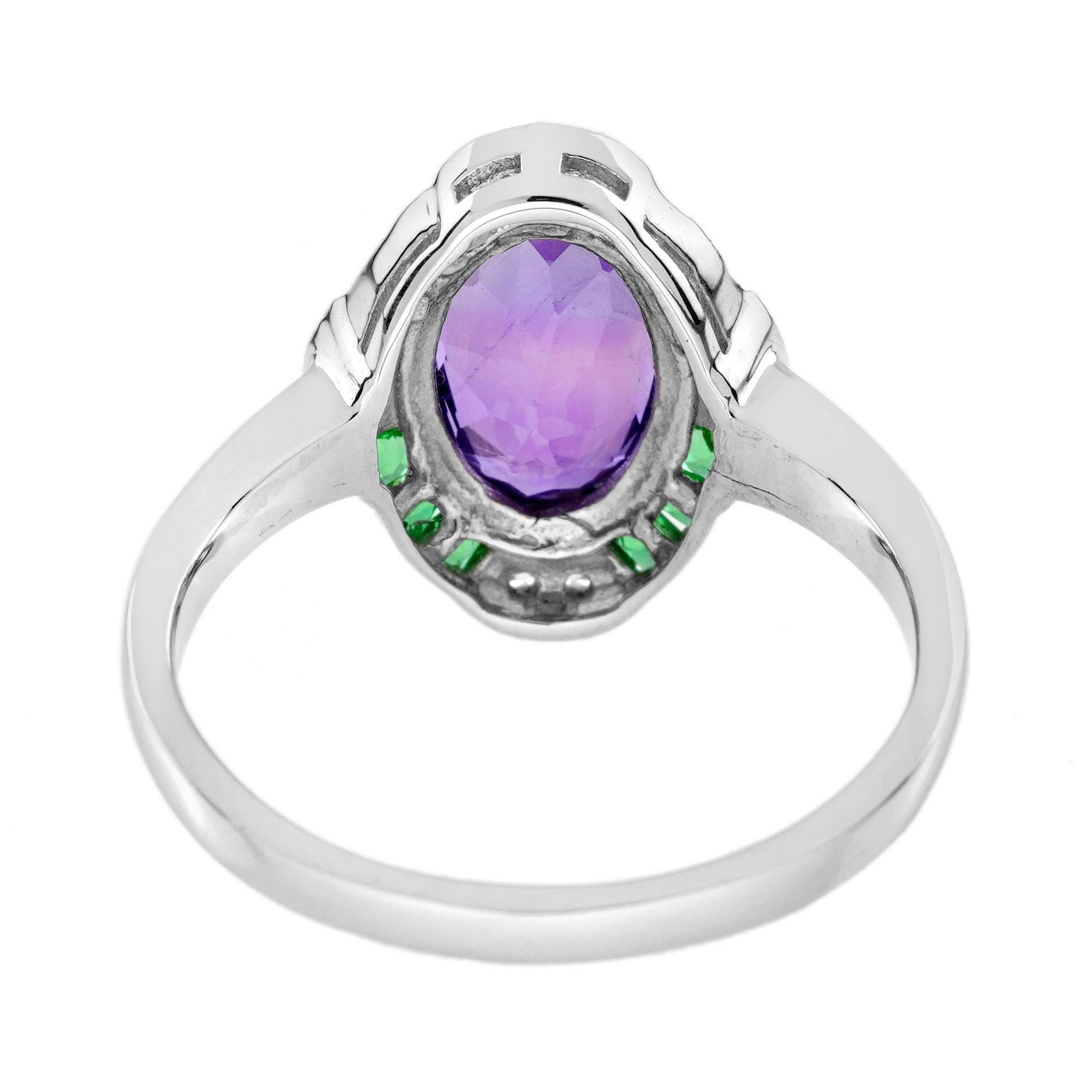 Esmeralda Amatista y Diamante Anillo Blanco Estilo Art Decó en Oro Blanco de 14K en Nuevo estado para la venta en Bangkok, TH