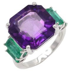 Amethyst Emerald Cushion Cut 18K White Gold Exclusive Ring For Her