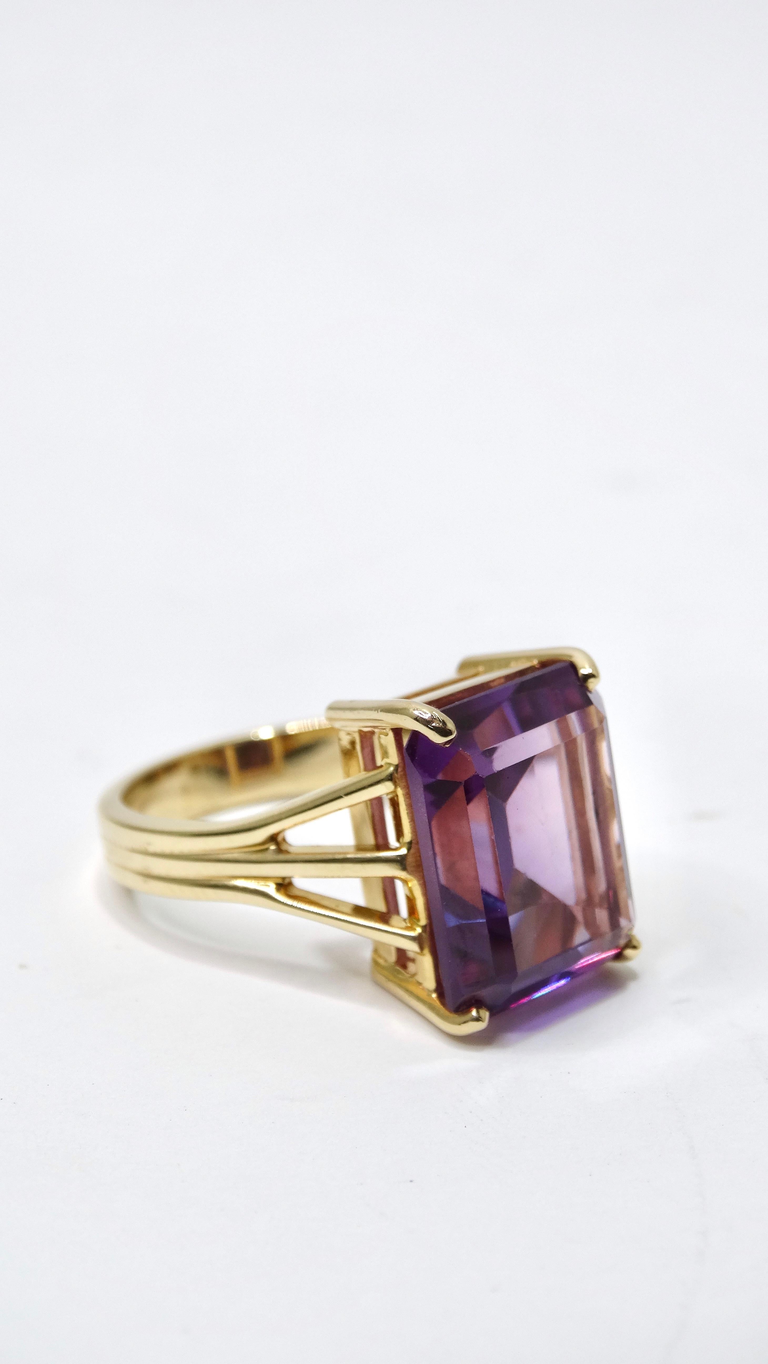 Amethyst-Smaragdschliff 14k Gold Solitär-Ring im Zustand „Hervorragend“ im Angebot in Scottsdale, AZ