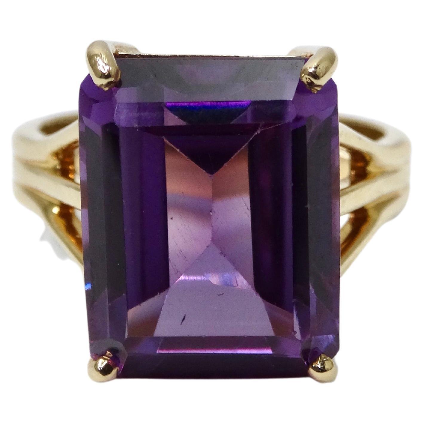 Amethyst Emerald Cut 14k Gold Solitaire Ring For Sale