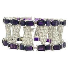 Amethyst Emerald Cut and White Diamond Bracelet in Platinum & Palladium