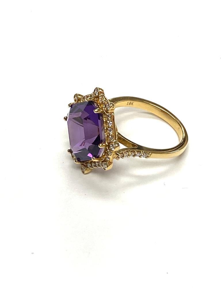 Goshwara Emerald Cut Amethyst Asscher And Diamond Ring In New Condition For Sale In New York, NY