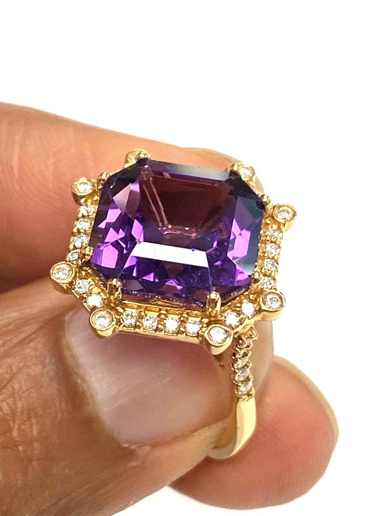 Asscher Cut Goshwara Emerald Cut Amethyst Asscher And Diamond Ring For Sale