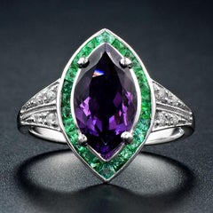 Amethyst Emerald Diamond Cocktail Ring