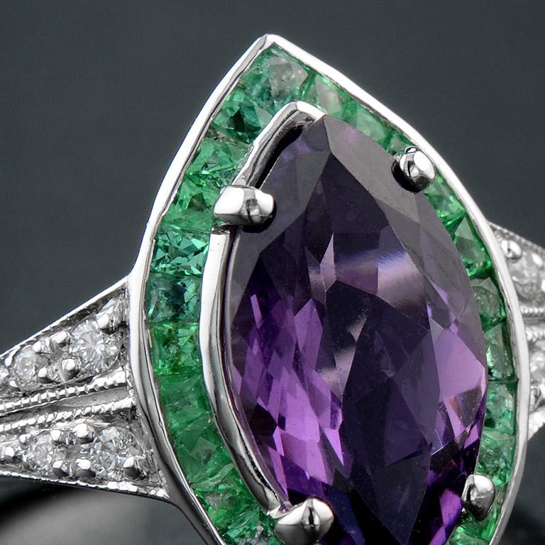 Art Deco Amethyst Emerald Diamond Cocktail Ring