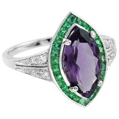 Retro Amethyst Emerald Diamond Cocktail Ring