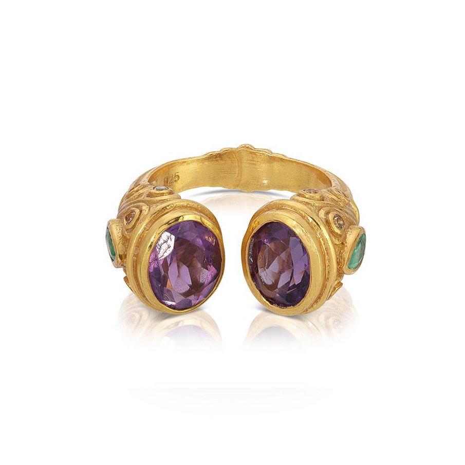 Contemporary Amethyst Emerald Maharani Ring For Sale