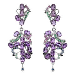 Boucles d'oreilles pendantes en améthyste, émeraude, rubis et saphir 90% Argent