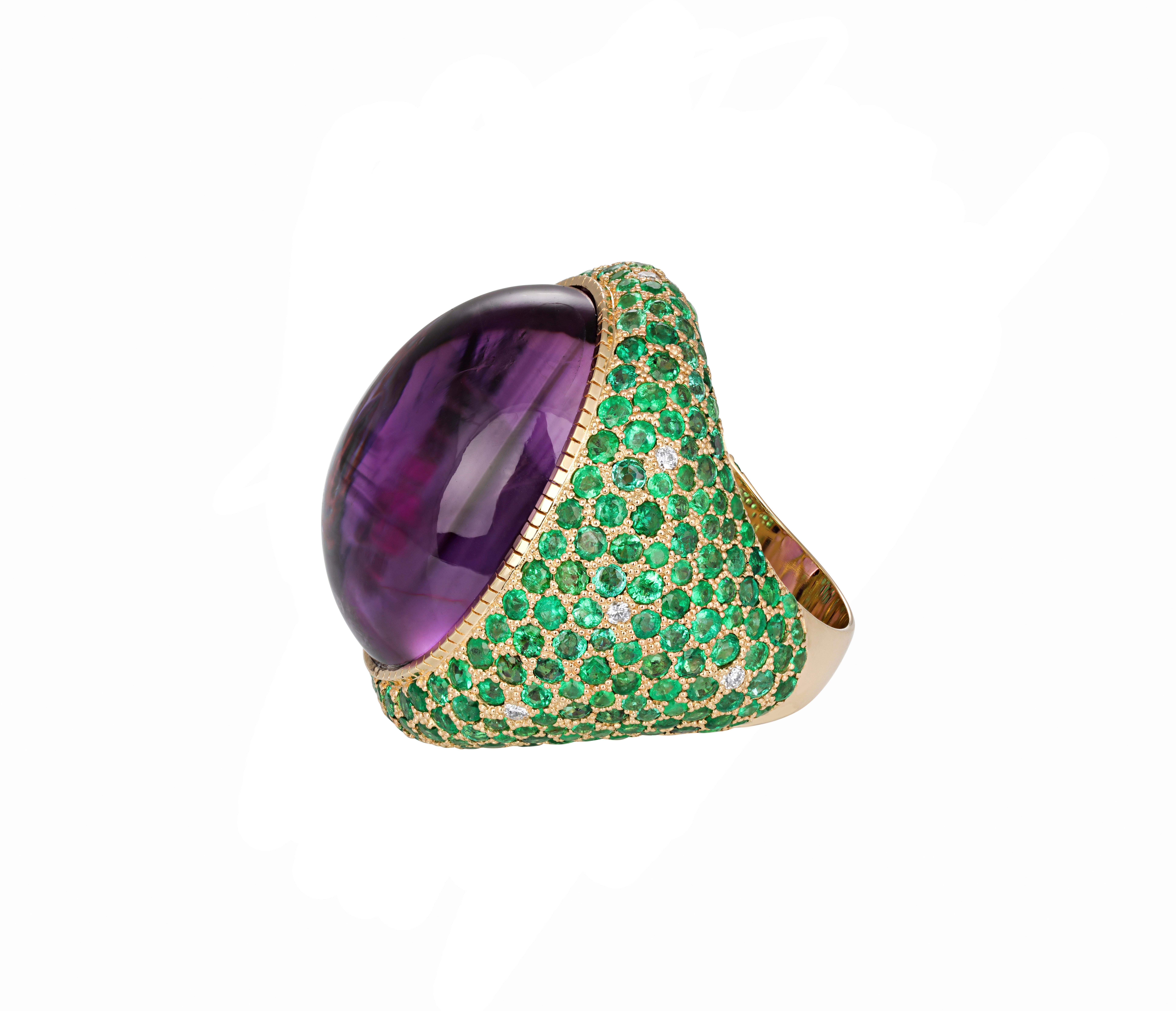 For Sale:  Amethyst, Tsavorites and Diamonds Cocktail 14k Gold Ring 2