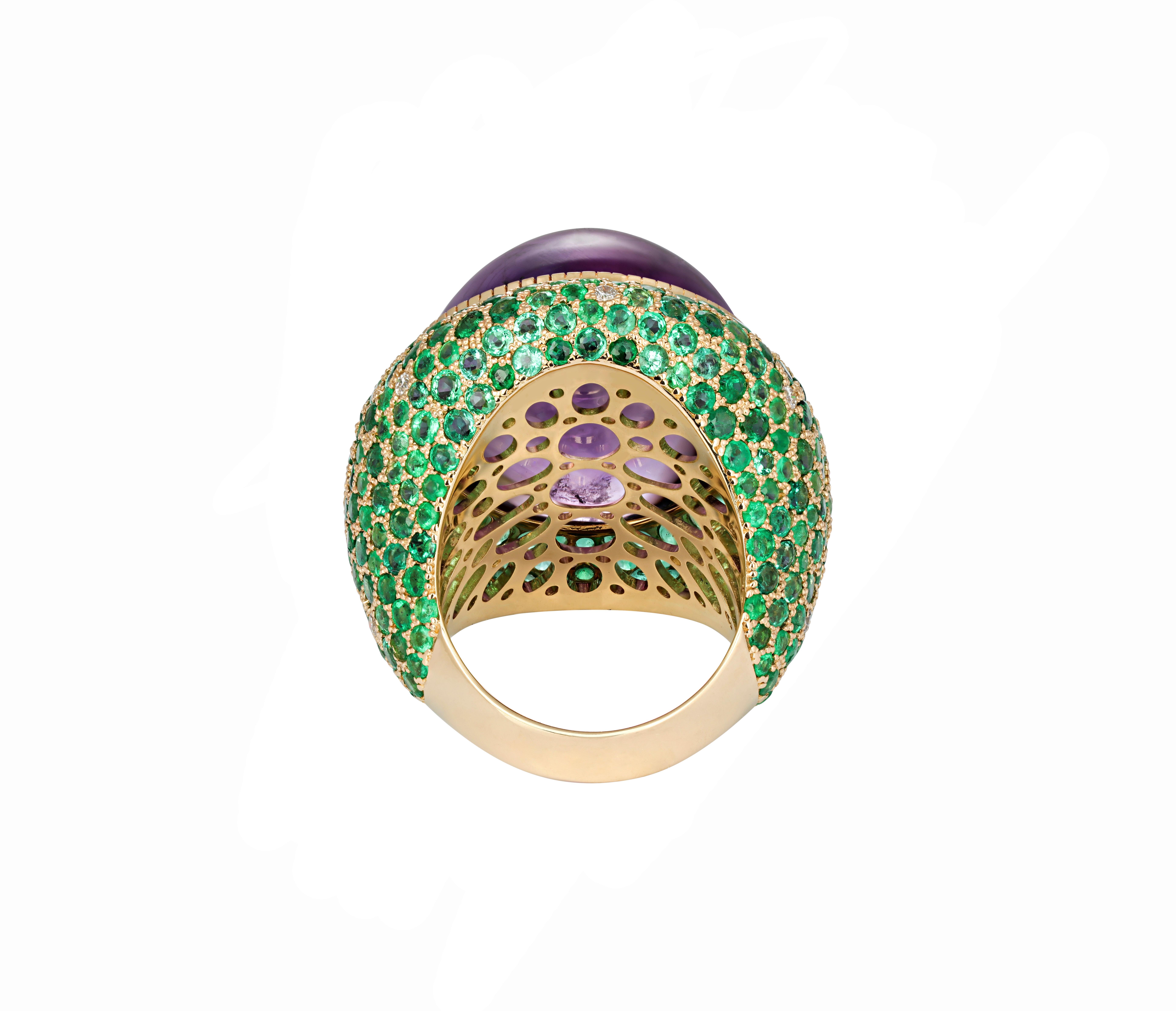 For Sale:  Amethyst, Tsavorites and Diamonds Cocktail 14k Gold Ring 3