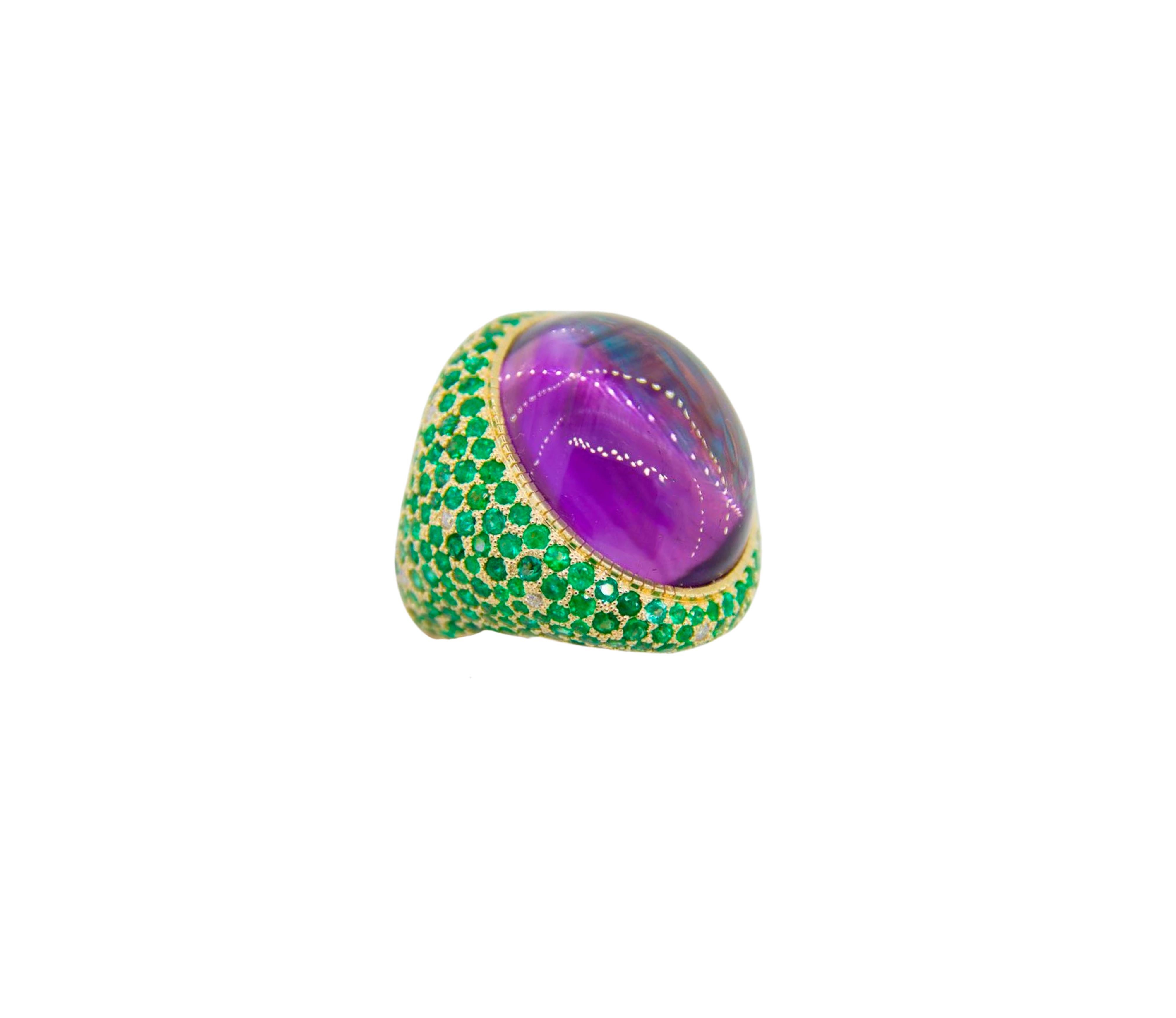 For Sale:  Amethyst, Tsavorites and Diamonds Cocktail 14k Gold Ring 4