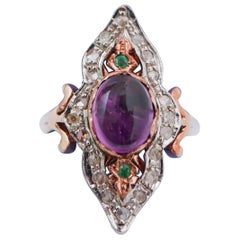Amethyst, Emeralds, Diamonds, Rose Gold and Silver Ring.