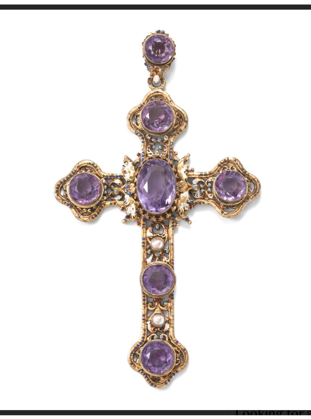 Amethyst Enamel Cross Pendant Necklace 5 Inch 20 CT Austro-Hungarian Renaissance 3