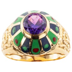 Amethyst Enamel Yellow Gold Portuguese Ring