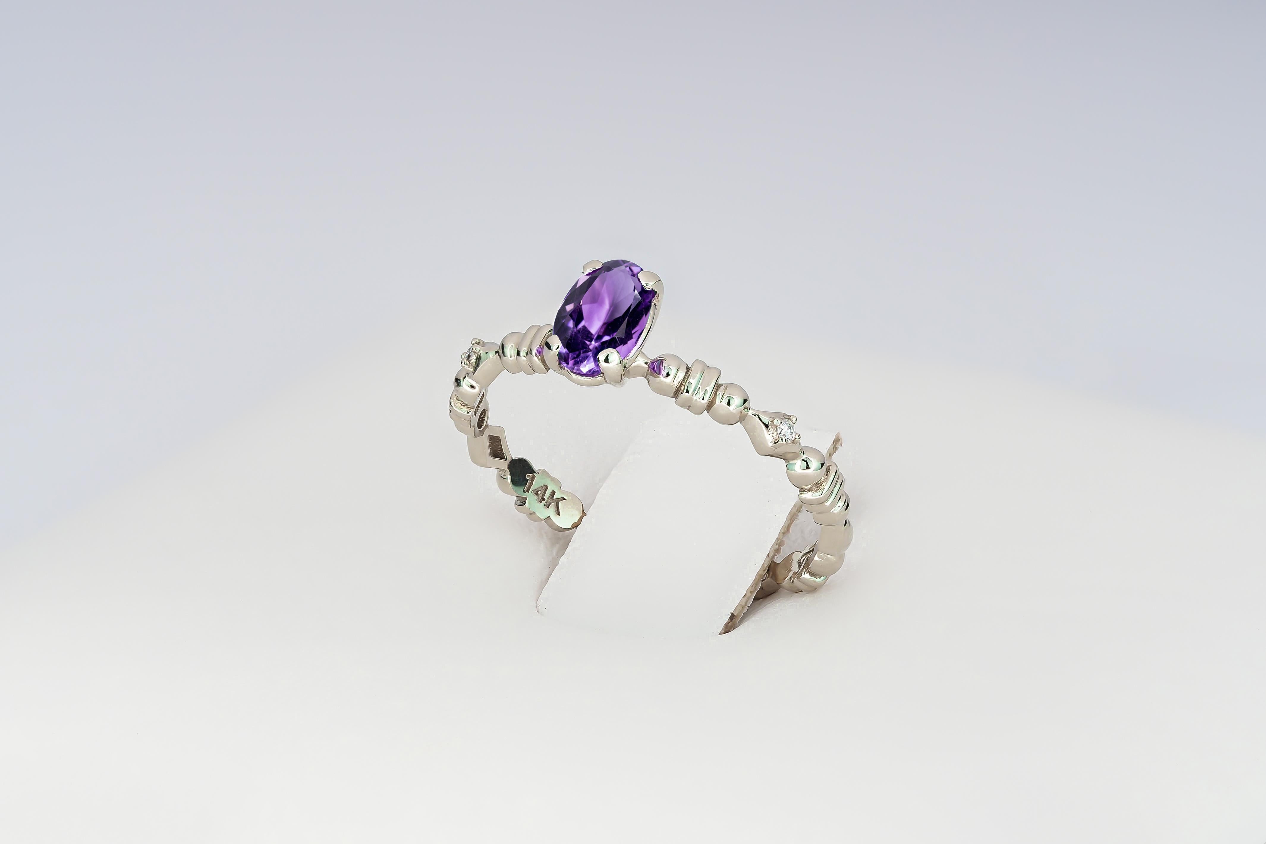 For Sale:  Amethyst Engagement Ring, Oval Amethyst Ring, 14k Gold Ring with Amethyst 5