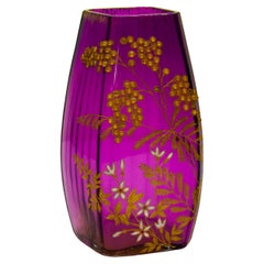 Ernest Baptiste Leveille Glass Vase with Gilt and Enamel Mimosas 