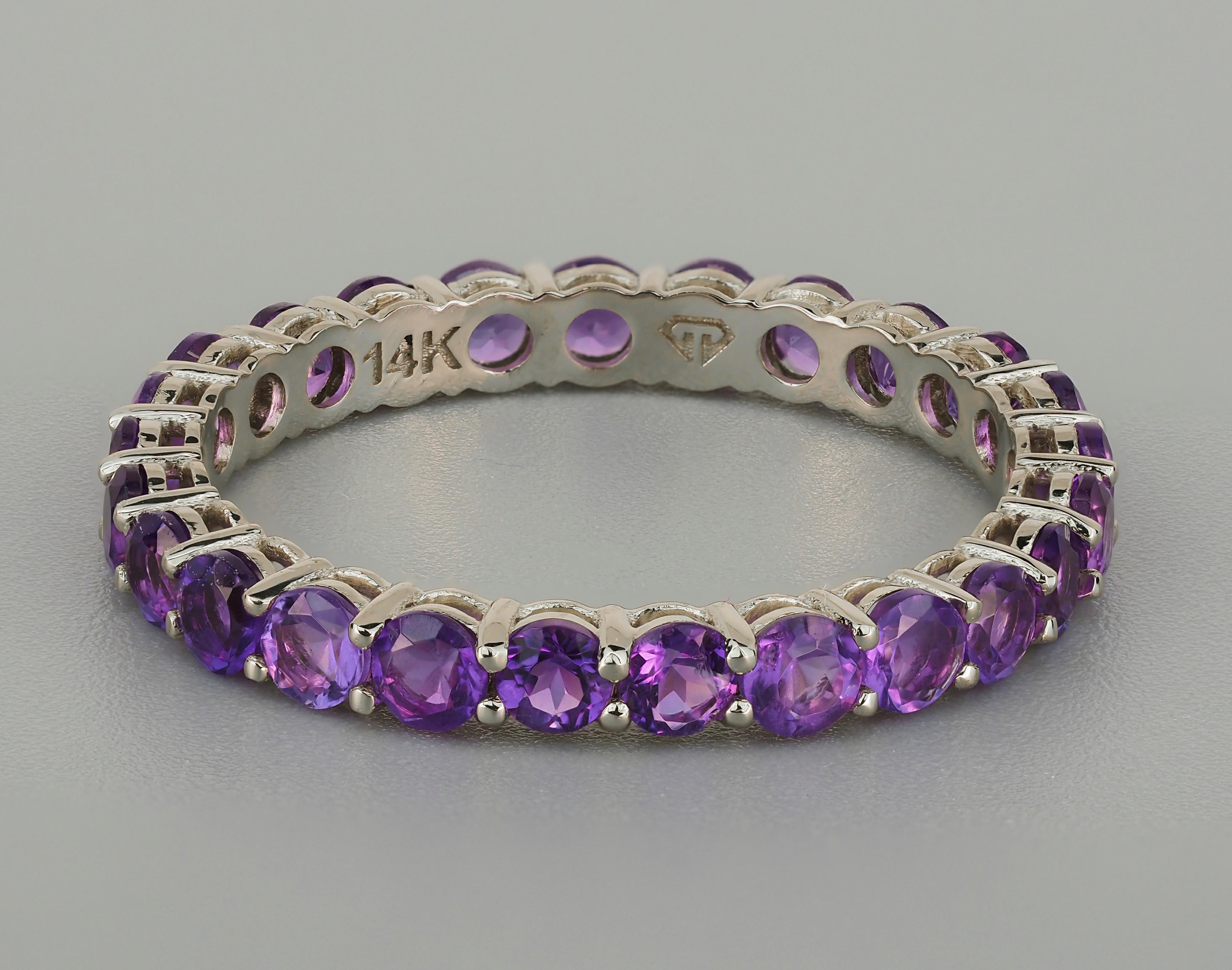 For Sale:  Amethyst eternity ring in 14k gold. 8