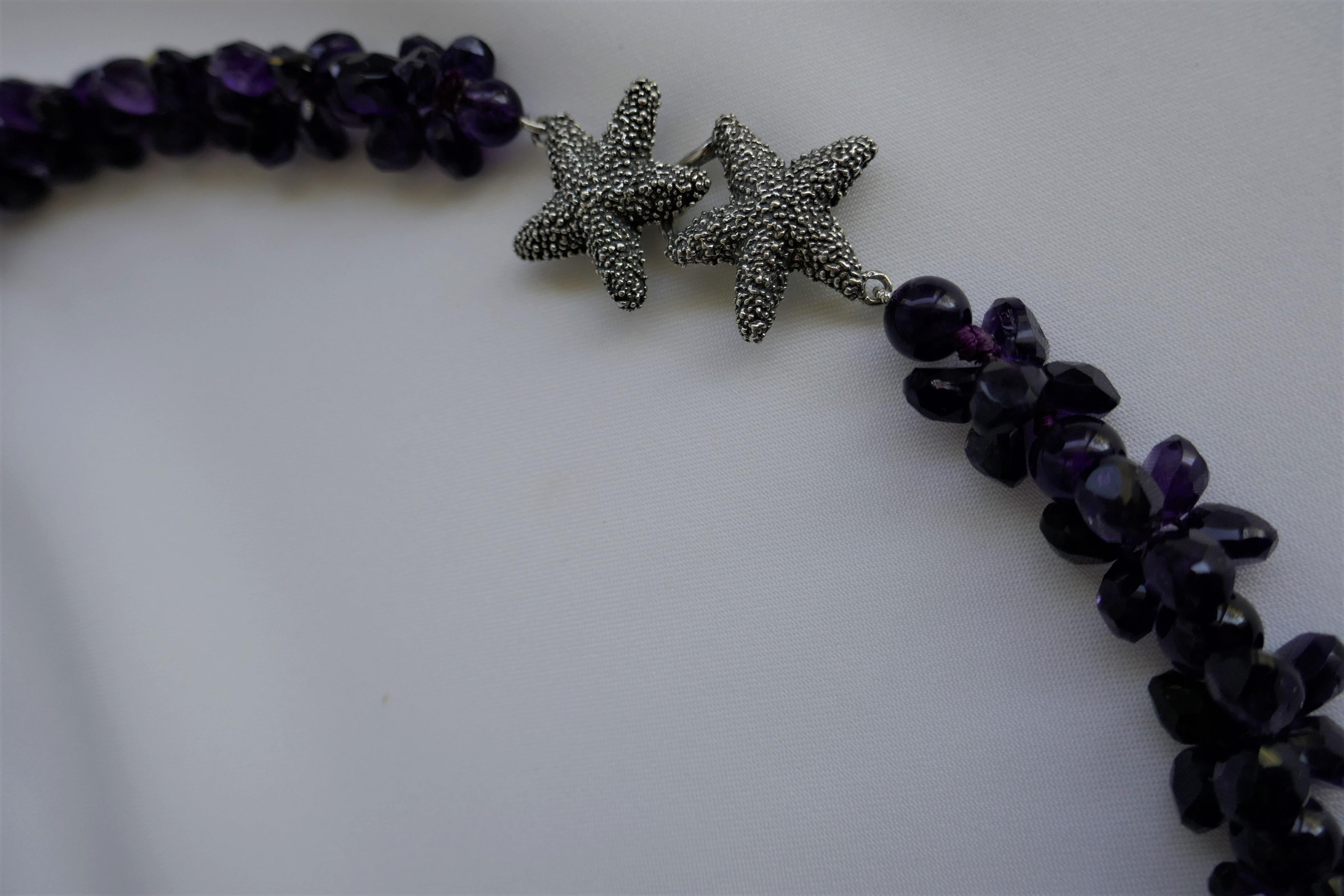 Women's Amethyst Exclusive Oxidized Silver Starfish Clasp Gemstome Necklace For Sale