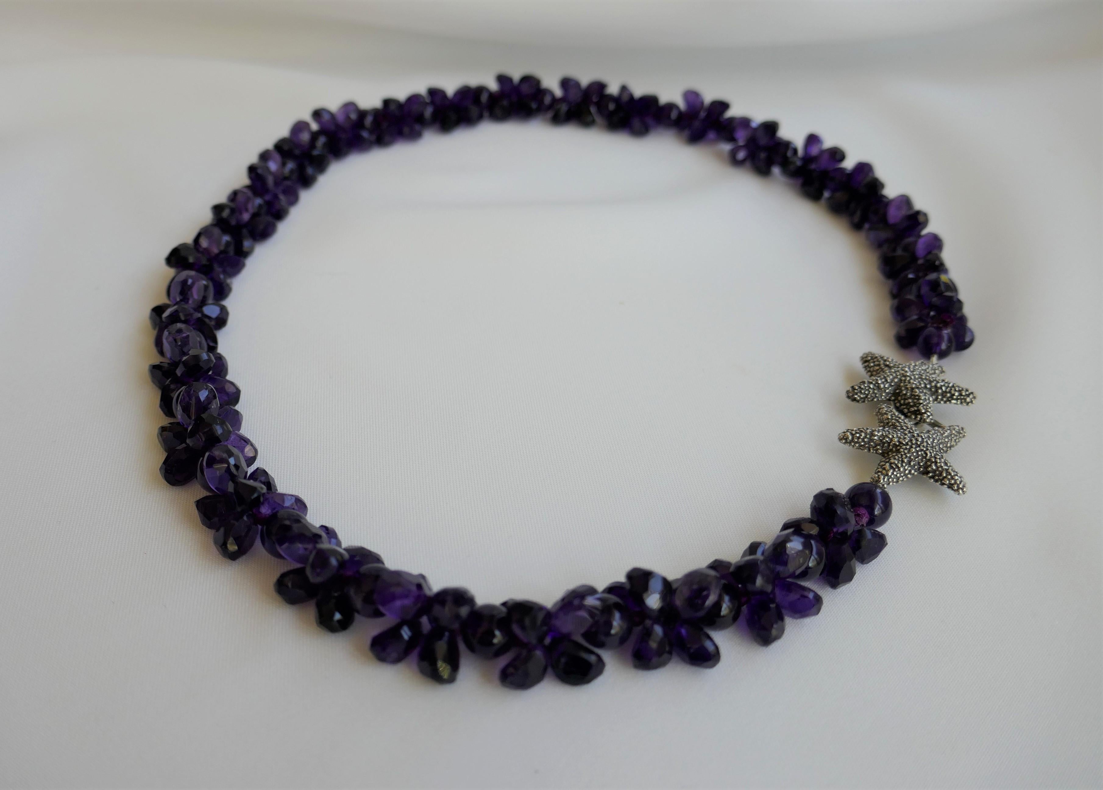 Amethyst Exclusive Oxidized Silver Starfish Clasp Gemstome Necklace For Sale 2