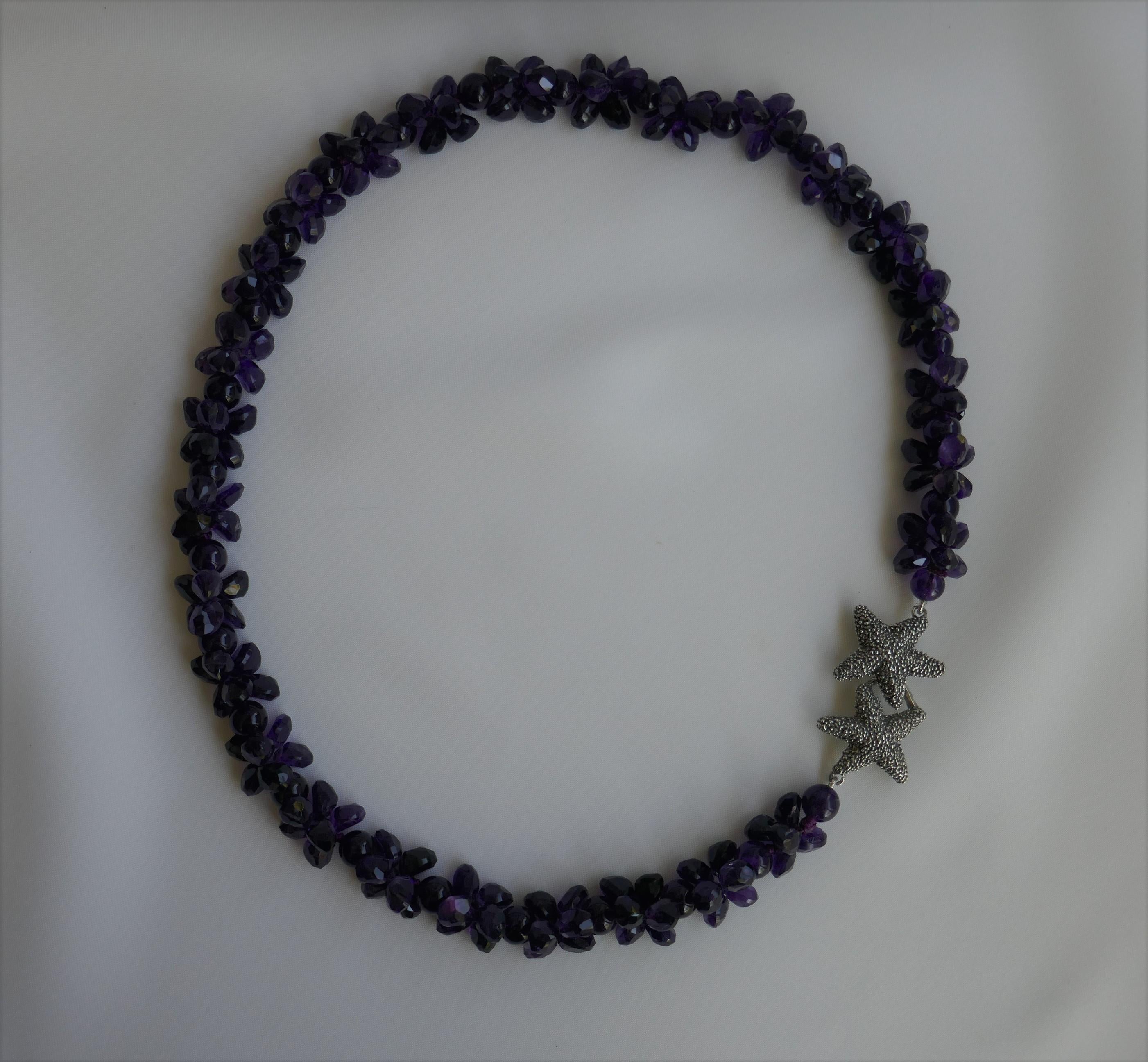 Amethyst Exclusive Oxidized Silver Starfish Clasp Gemstome Necklace For Sale 3