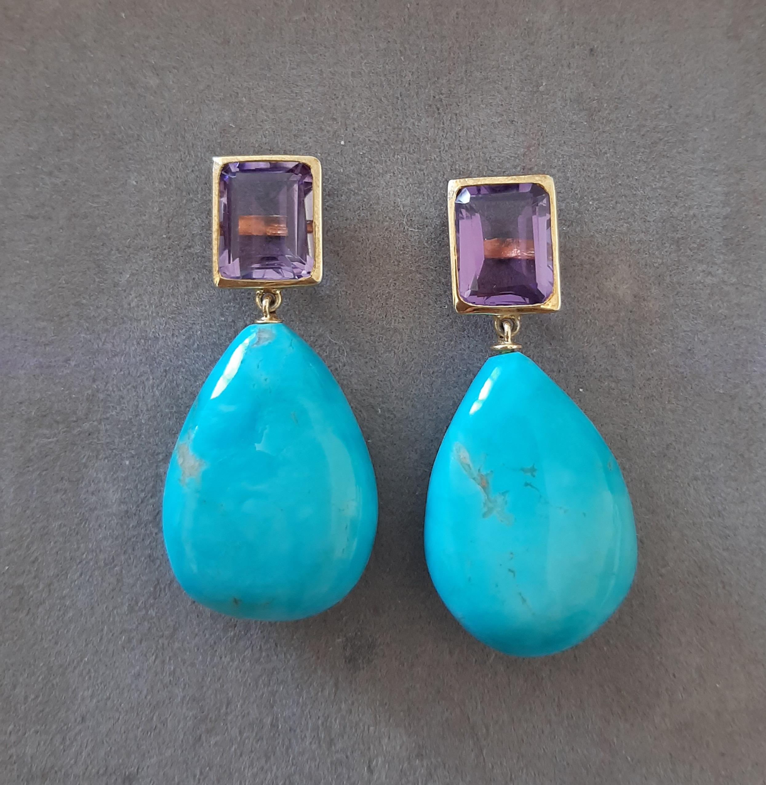 Amatista Facetada Octágono Turquesa Genuina Gotas Lisas Oro Amarillo Macizo 14k en venta 7