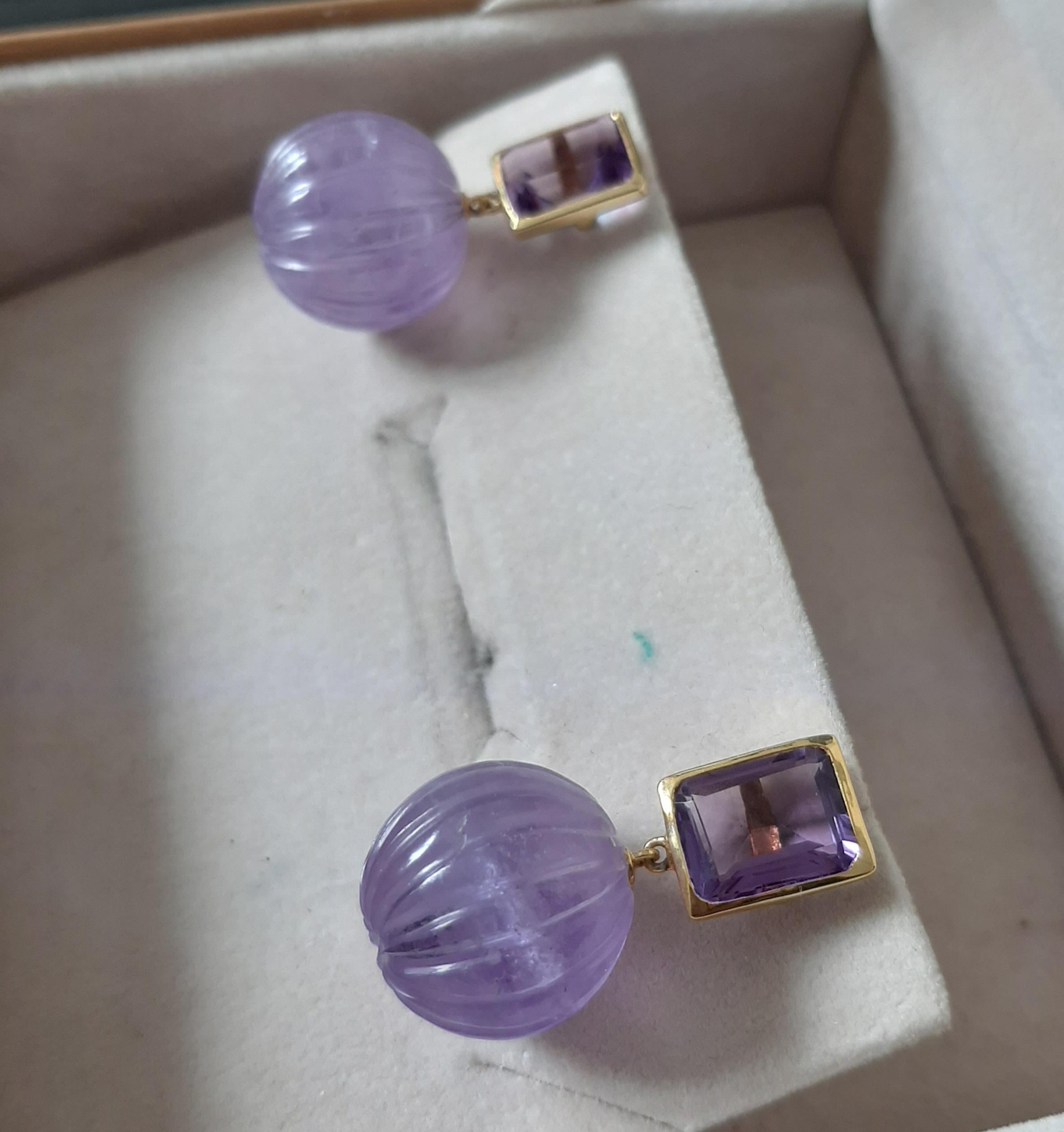 Amatista Facetada Forma Octogonal Amatista Tallada Cuentas Redondas Oro Amarillo Macizo 14k Artesano en venta