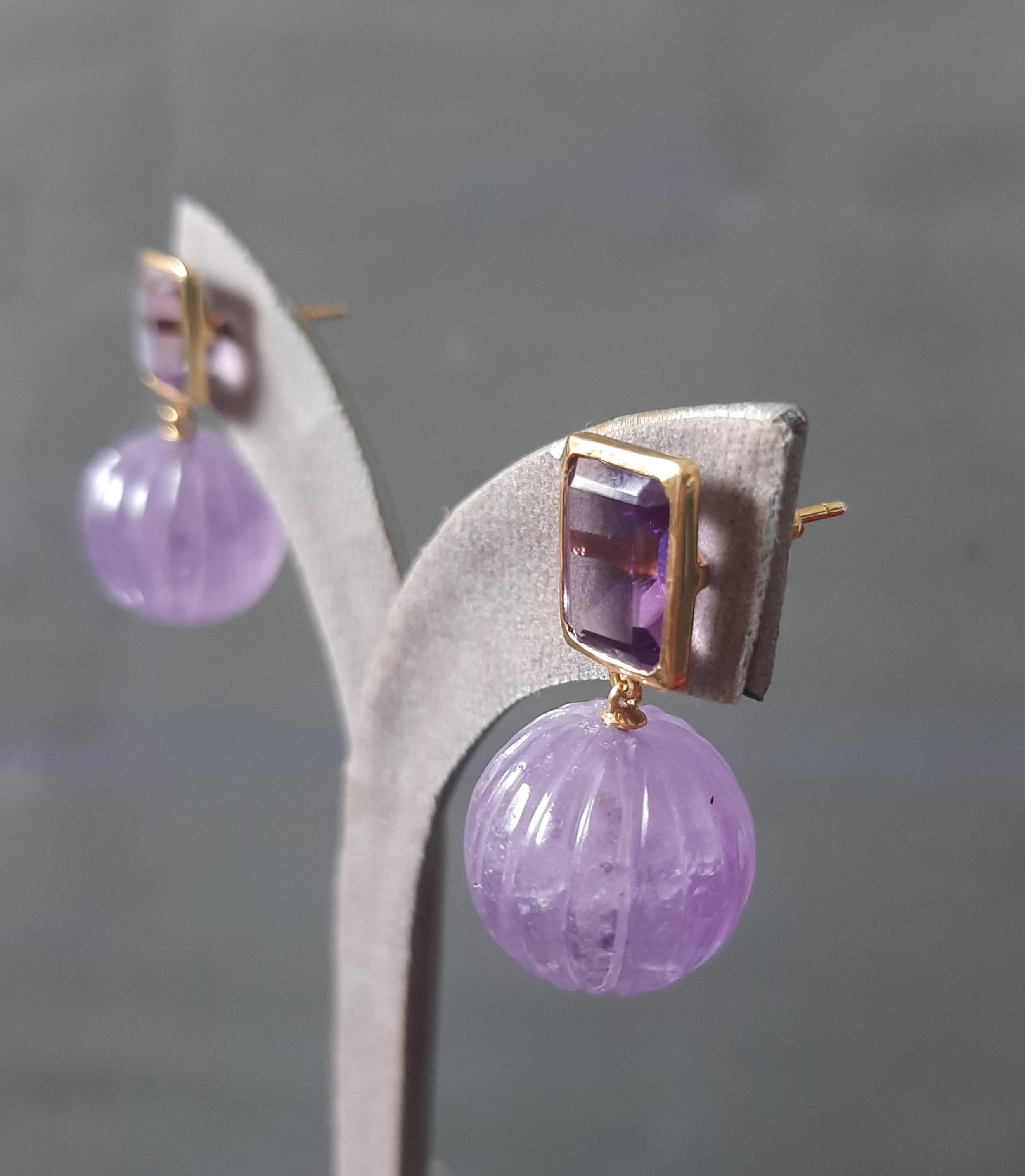 Amatista Facetada Forma Octogonal Amatista Tallada Cuentas Redondas Oro Amarillo Macizo 14k en Nuevo estado para la venta en Bangkok, TH