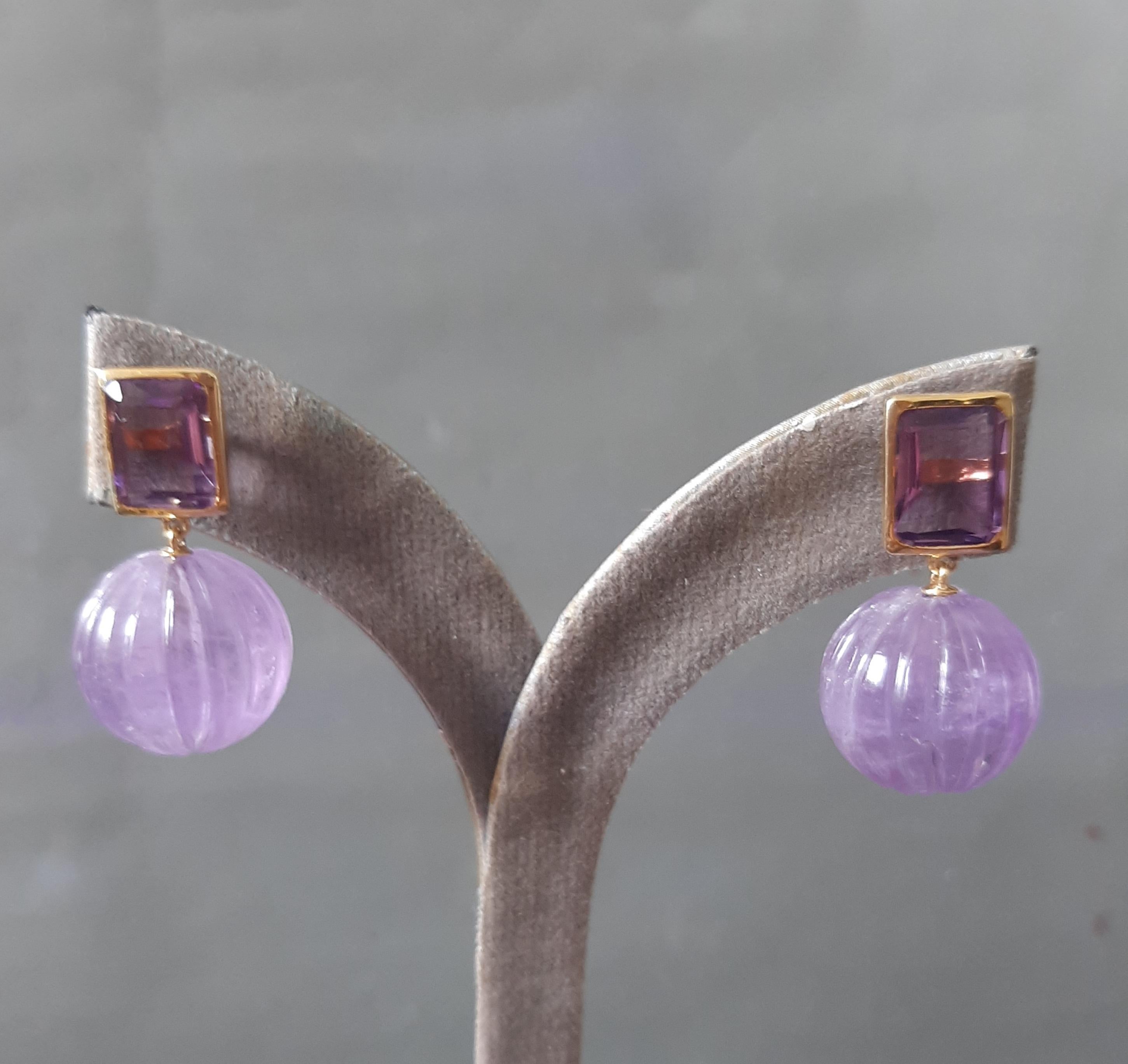 De las mujeres Amatista Facetada Forma Octogonal Amatista Tallada Cuentas Redondas Oro Amarillo Macizo 14k en venta