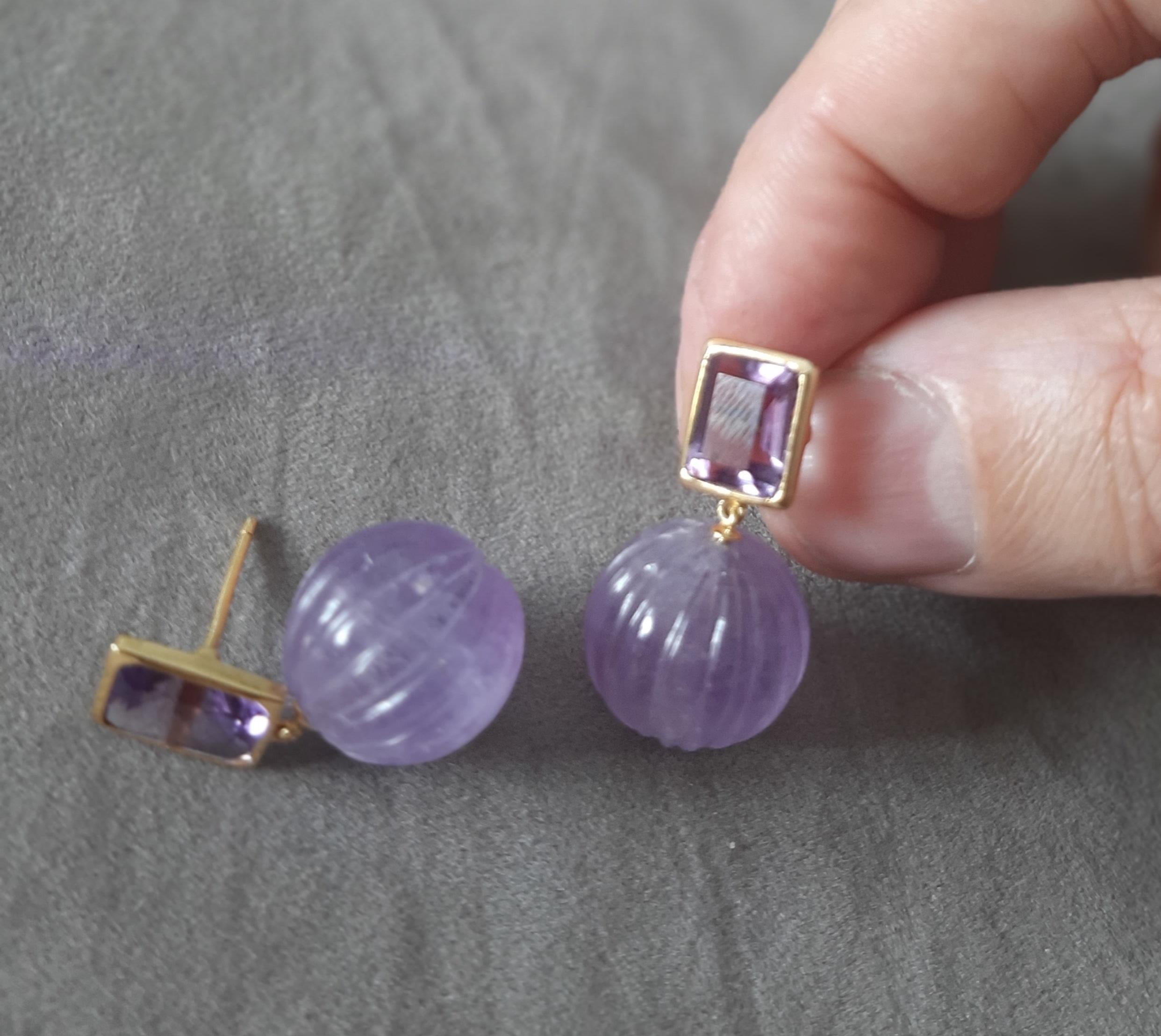 Amatista Facetada Forma Octogonal Amatista Tallada Cuentas Redondas Oro Amarillo Macizo 14k en venta 1