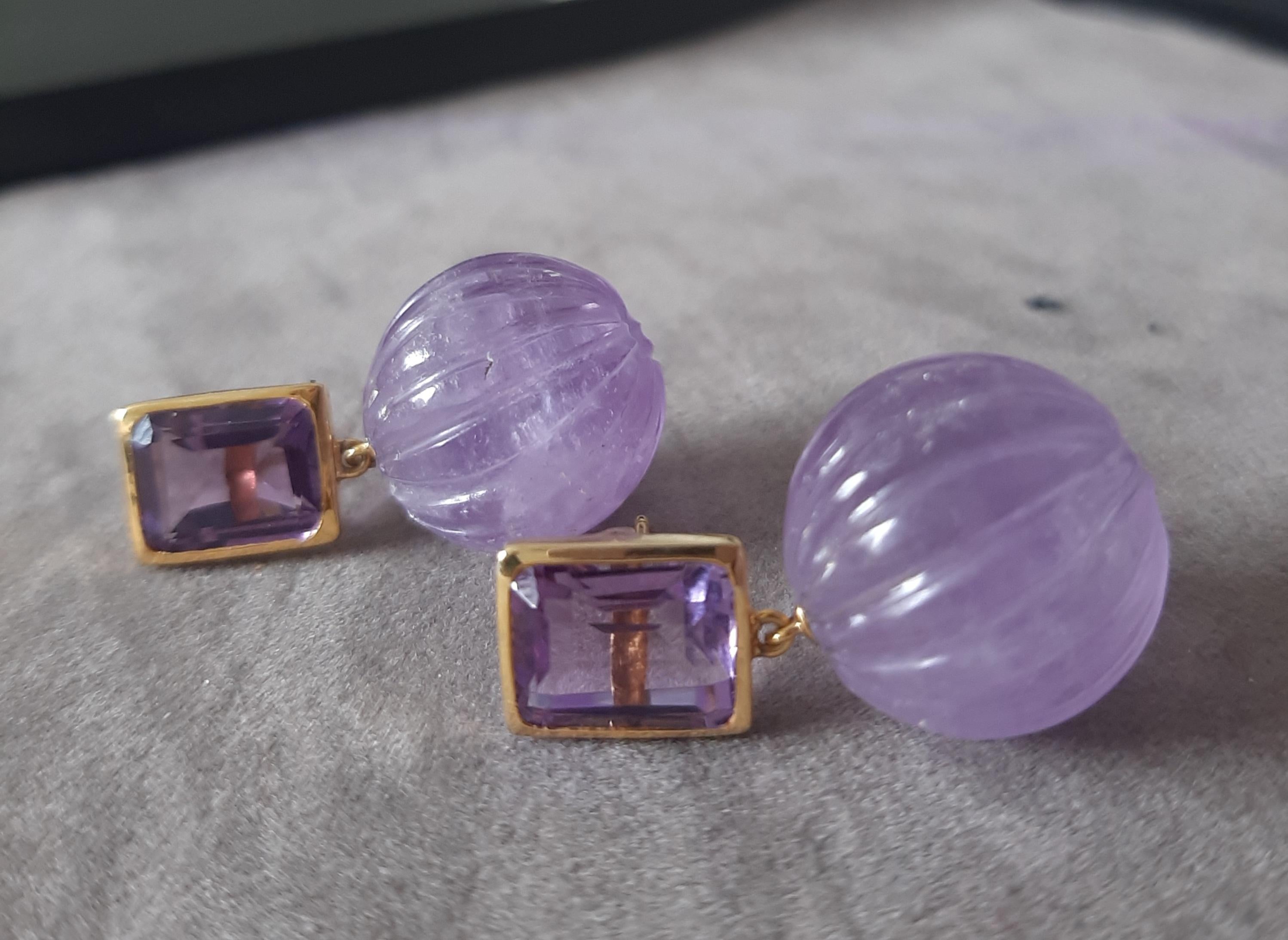 Amatista Facetada Forma Octogonal Amatista Tallada Cuentas Redondas Oro Amarillo Macizo 14k en venta 2