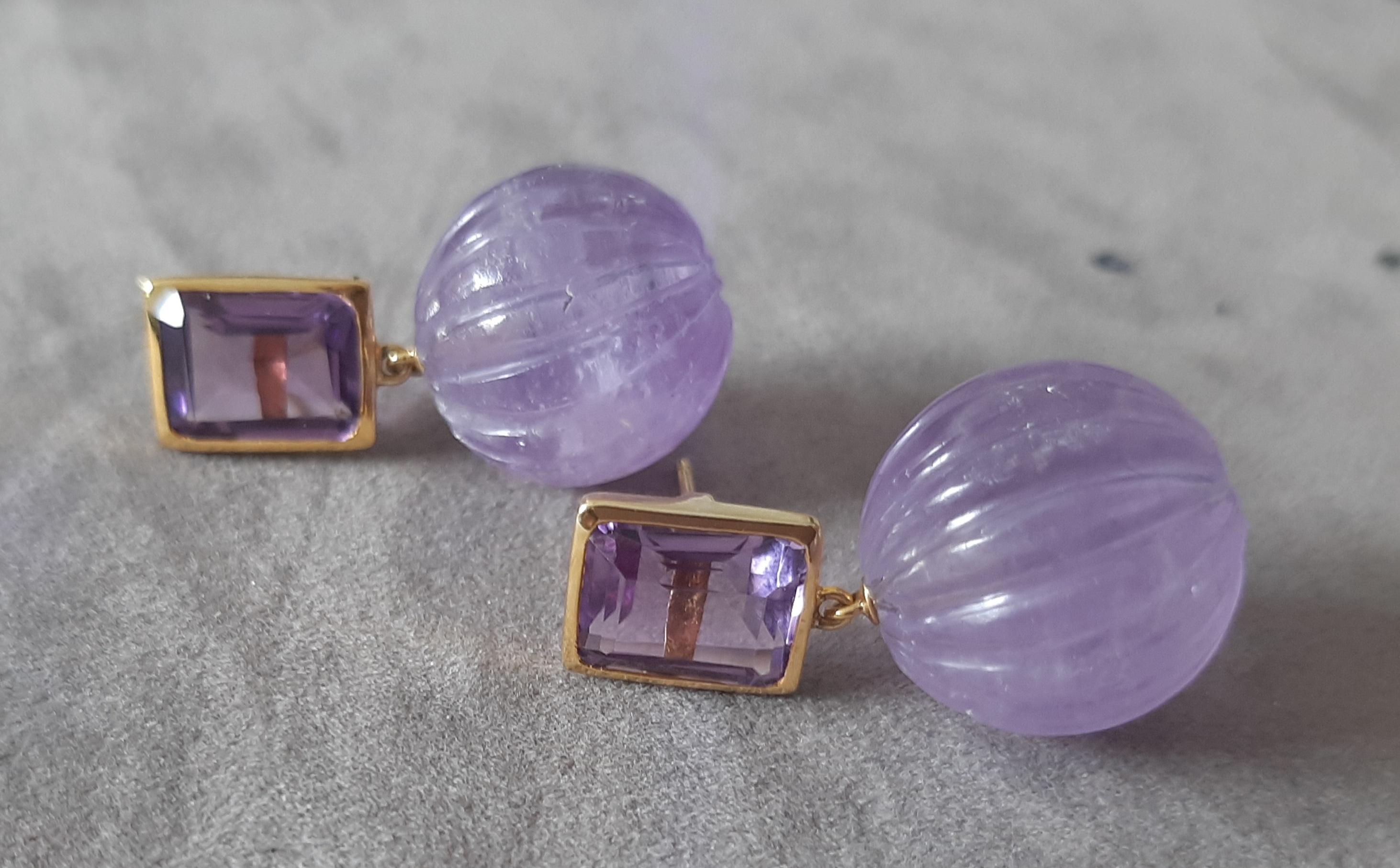Amatista Facetada Forma Octogonal Amatista Tallada Cuentas Redondas Oro Amarillo Macizo 14k en venta 3