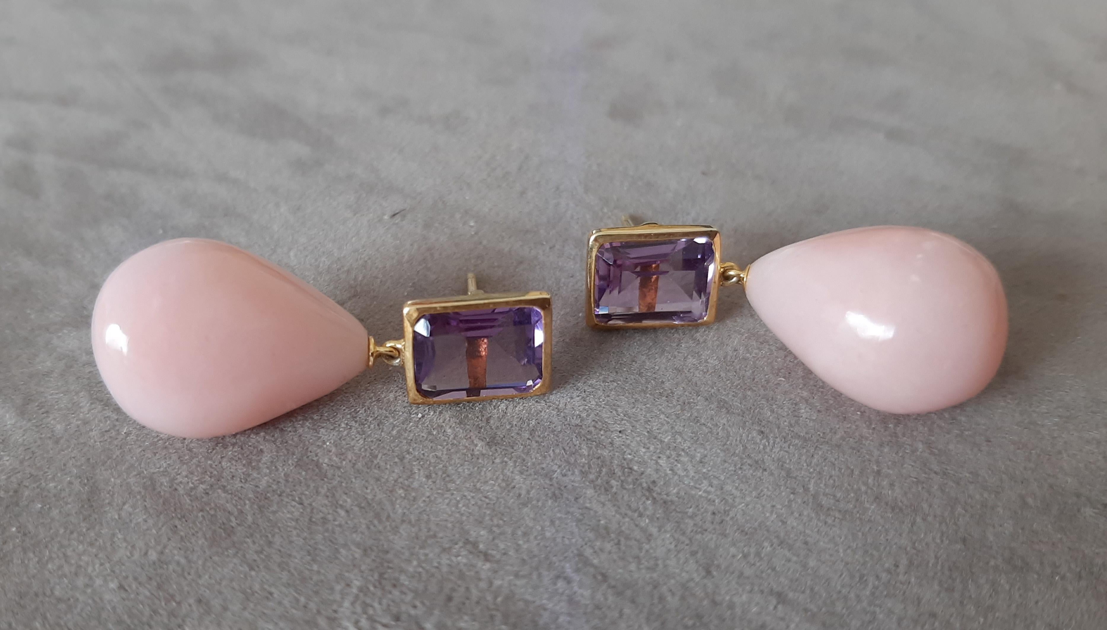 Améthyste à facettes en forme d'octogone Opale rose Gouttes d'eau en or jaune massif 14k en vente 4