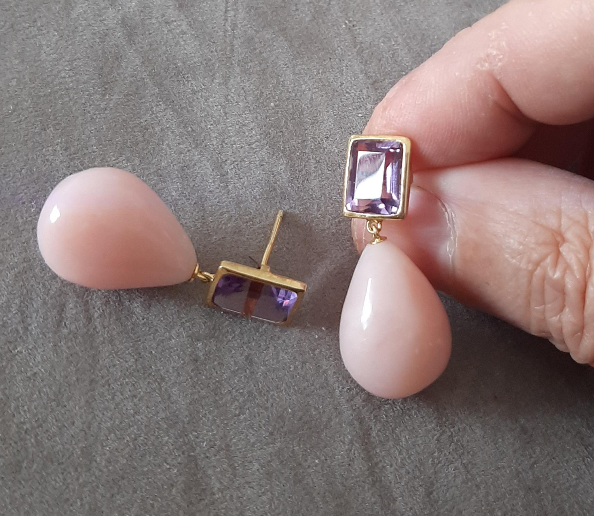 Améthyste à facettes en forme d'octogone Opale rose Gouttes d'eau en or jaune massif 14k en vente 5