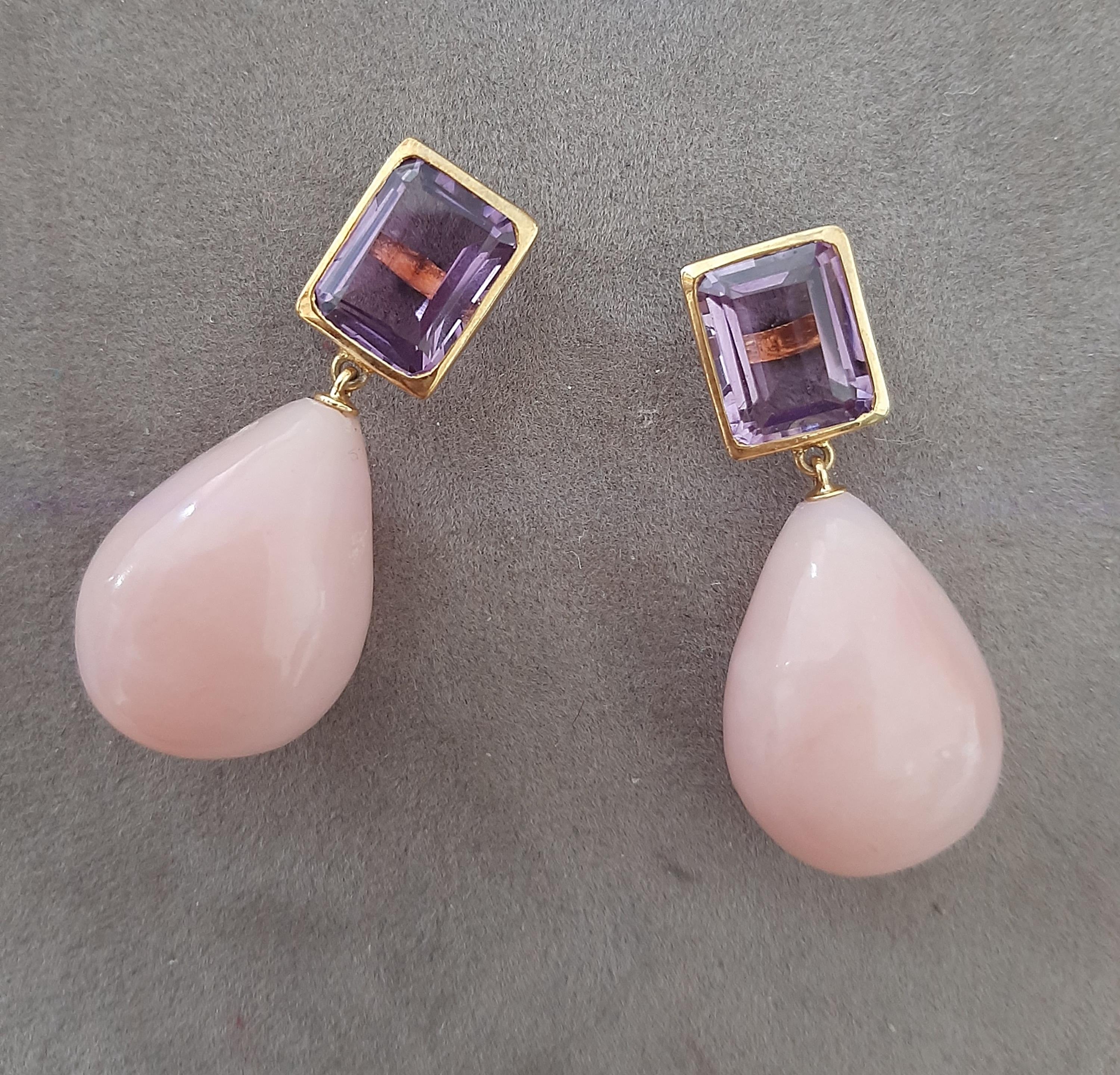 Améthyste à facettes en forme d'octogone Opale rose Gouttes d'eau en or jaune massif 14k en vente 6