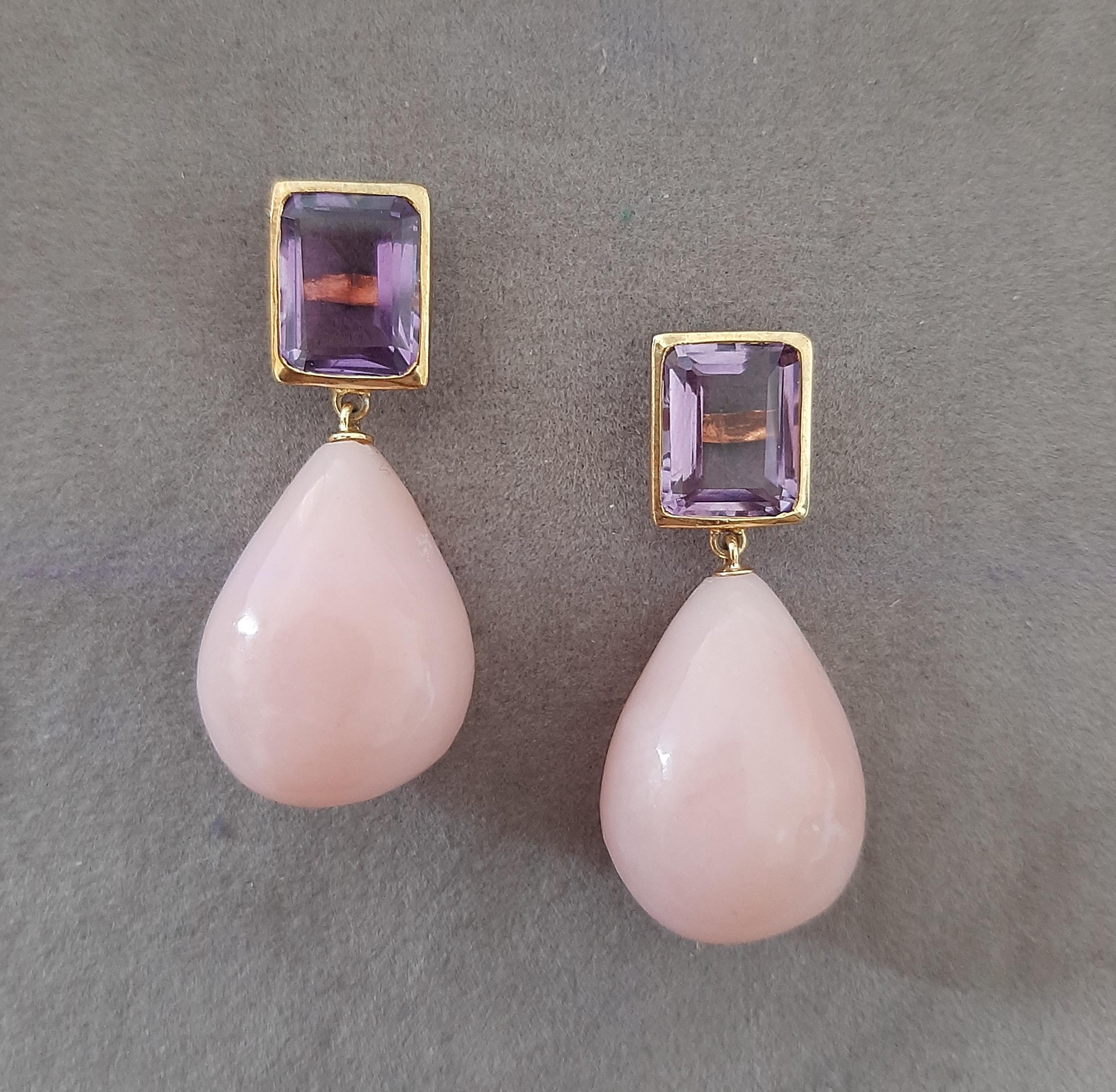 Améthyste à facettes en forme d'octogone Opale rose Gouttes d'eau en or jaune massif 14k en vente 7