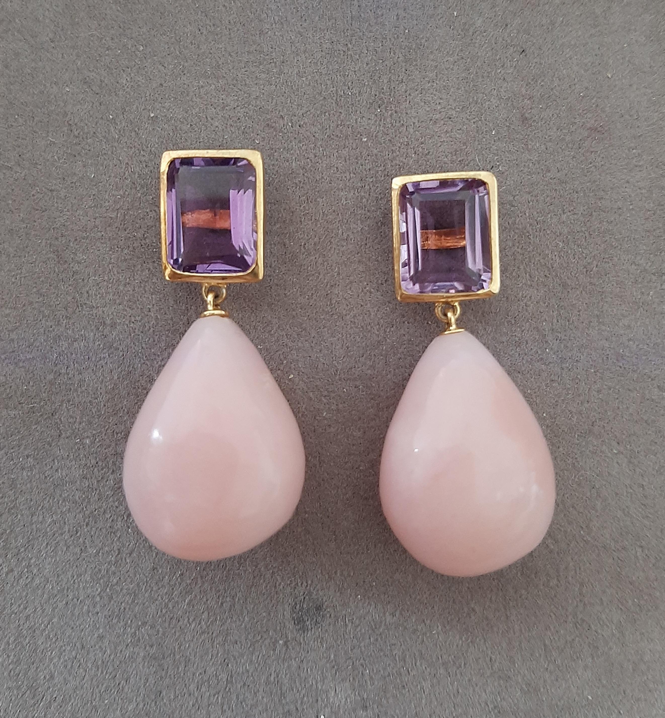 Améthyste à facettes en forme d'octogone Opale rose Gouttes d'eau en or jaune massif 14k en vente 8