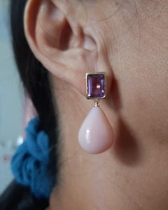 Amethyst Faceted Octagon Shape Pink Opal Plain Drops 14k Solid Yellow Gold