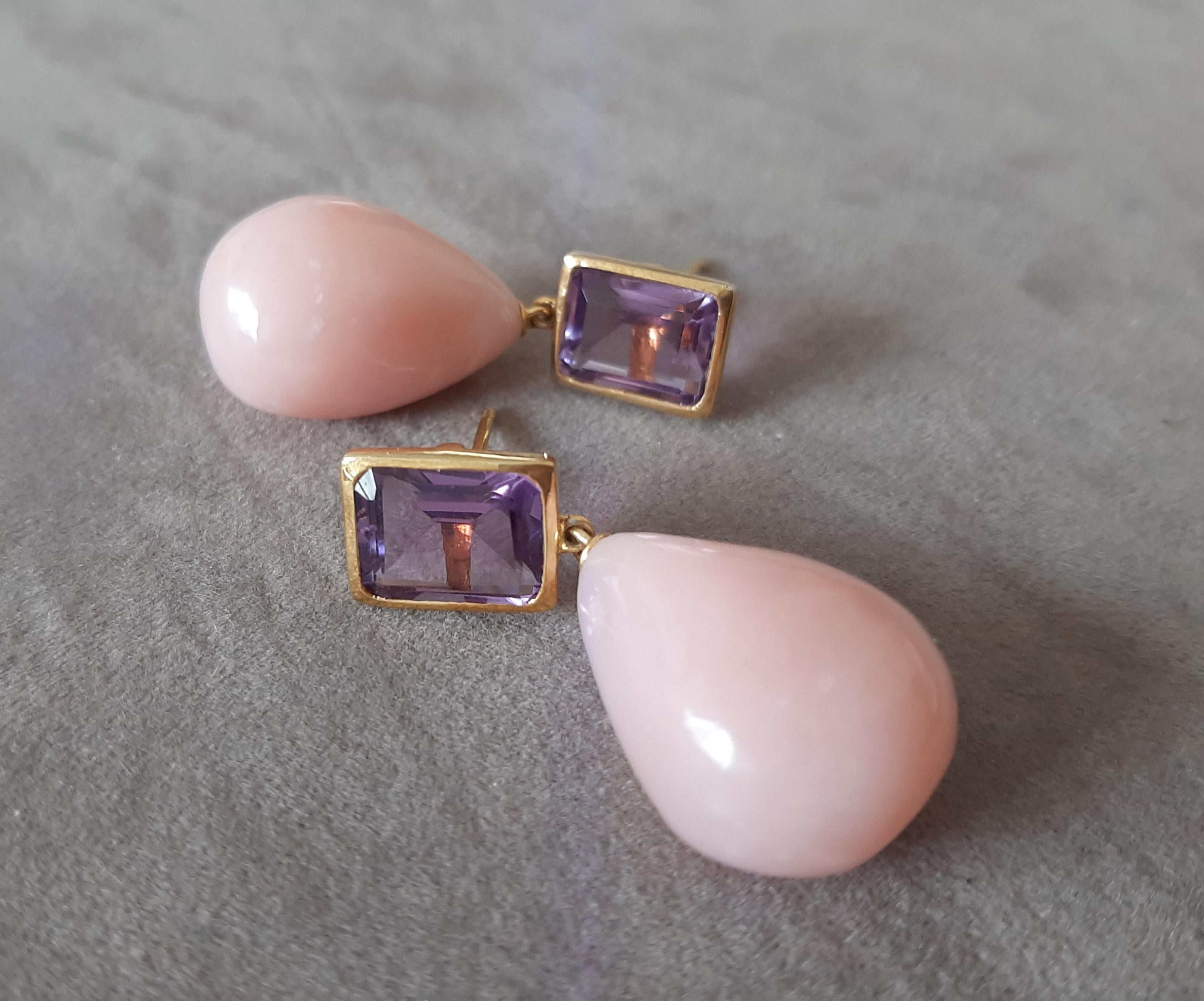 Améthyste à facettes en forme d'octogone Opale rose Gouttes d'eau en or jaune massif 14k en vente 3