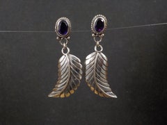 Amethyst Feather Earrings Sterling Silver