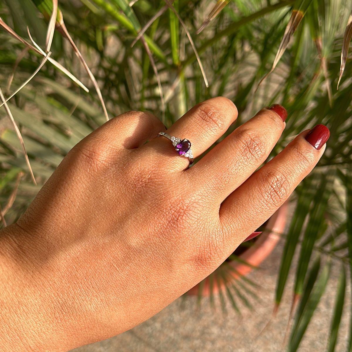For Sale:  February Amethyst Birthstone Single Stone Ring for Mom Gift in 925 Silver 2