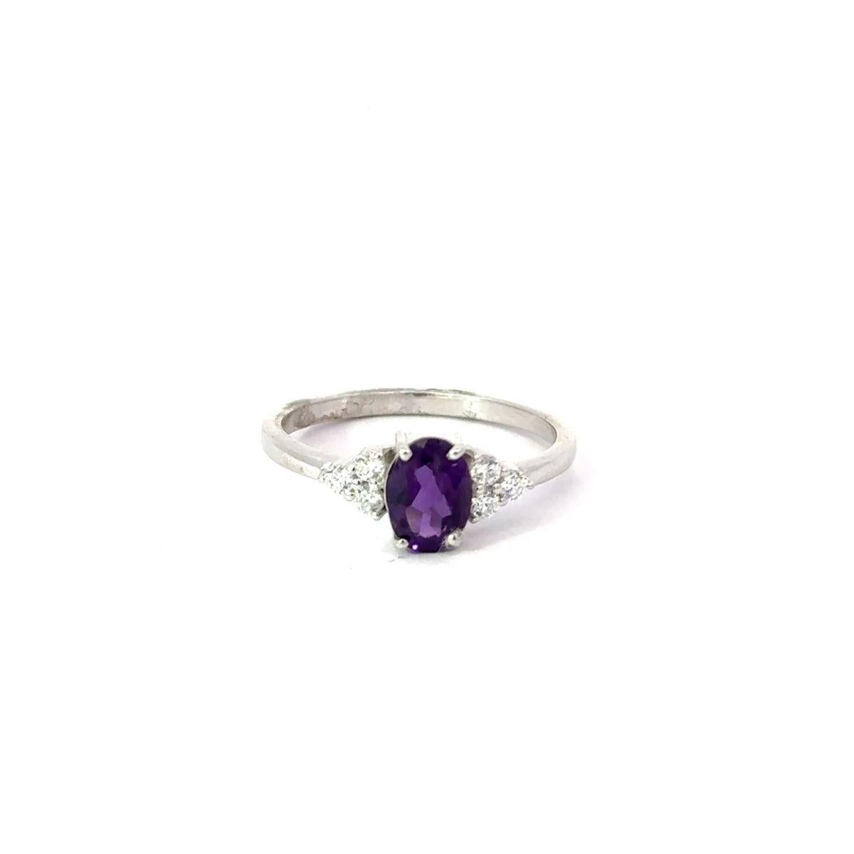 For Sale:  February Amethyst Birthstone Single Stone Ring for Mom Gift in 925 Silver 8