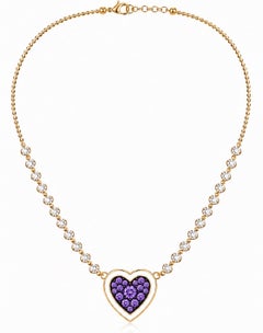 Amethyst February Birthstone Diamond Heart Choker 14K Gold by Meghna Jewels